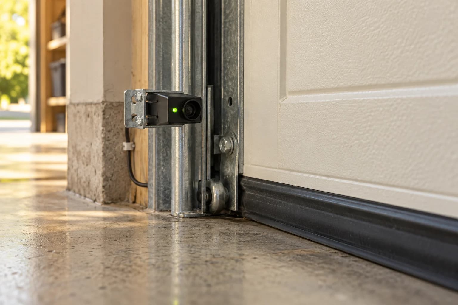 Safety sensor beside a garage door track