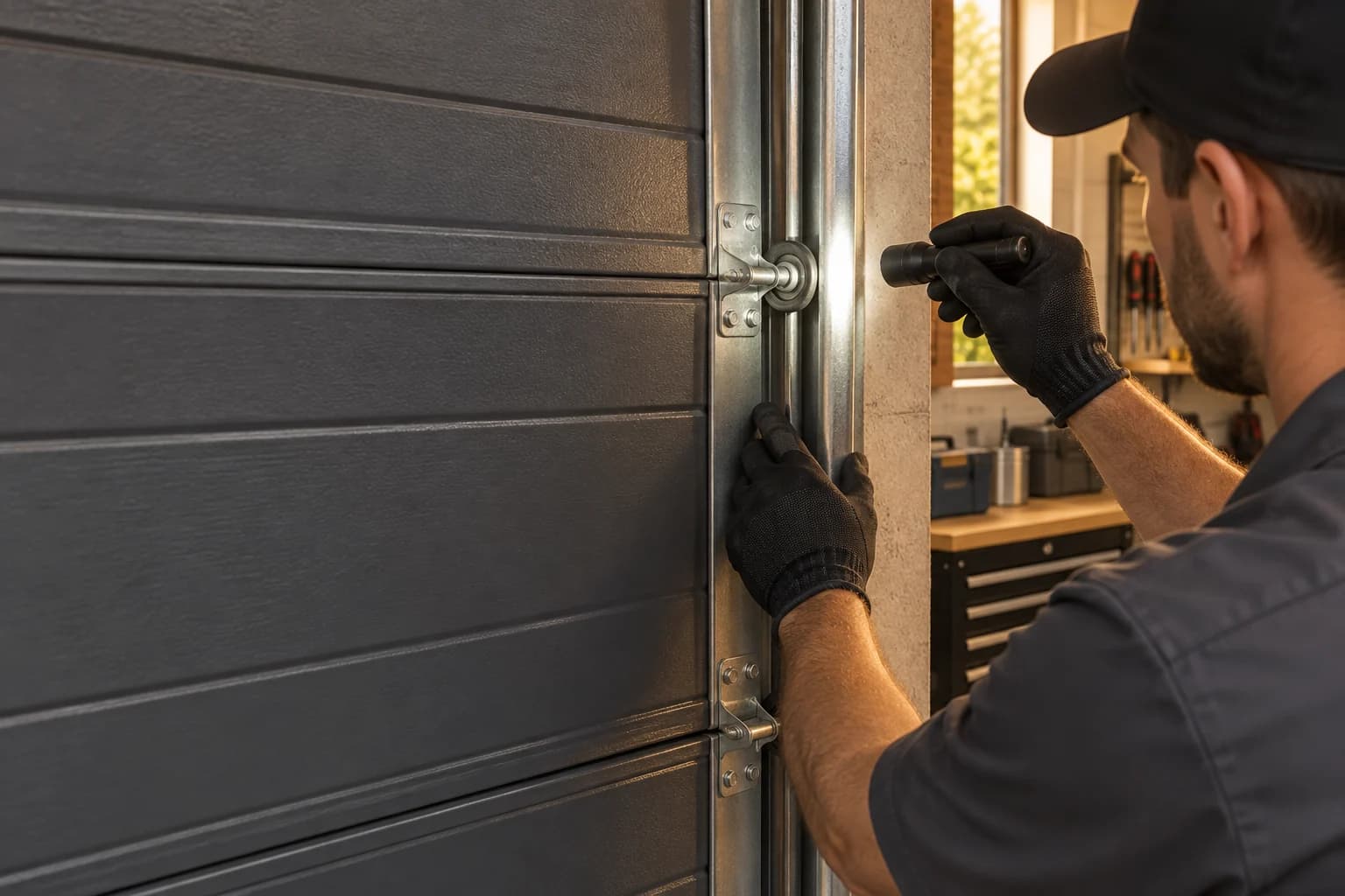Illustration of a garage door track inspection